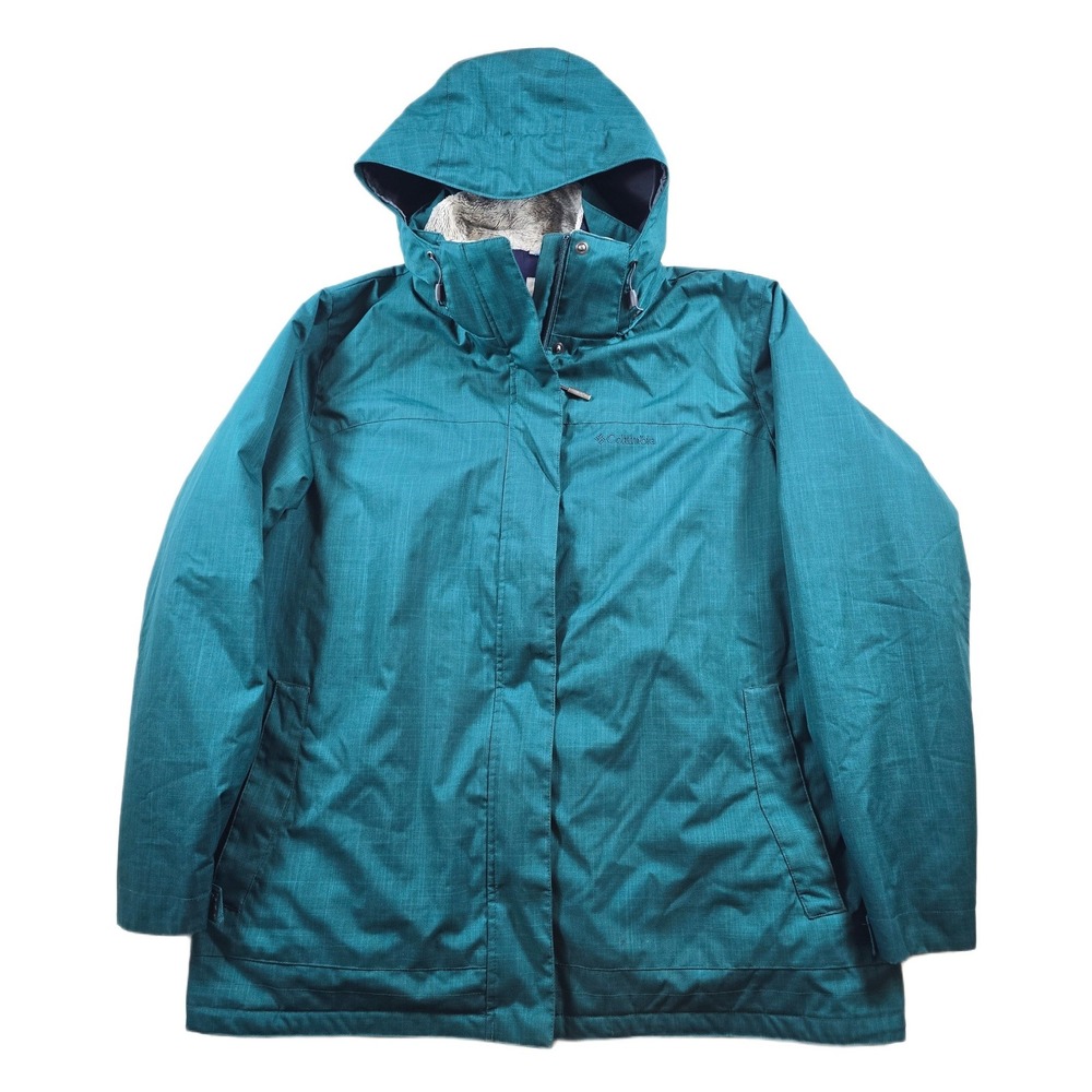 Columbia 3-in-1 Interchange Jacket Womens 2XL Teal Purple Hooded Parka Coat